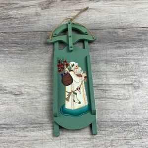 Vintage Wooden Christmas Sled Hand Painted Santa Claus Holiday Decor 10”